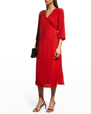 Petite 3/4-Sleeve Wrap Midi Dress