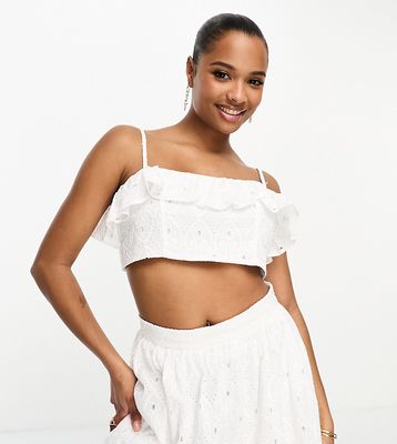Petite broderie bandeau frilly crop top in white - part of a set