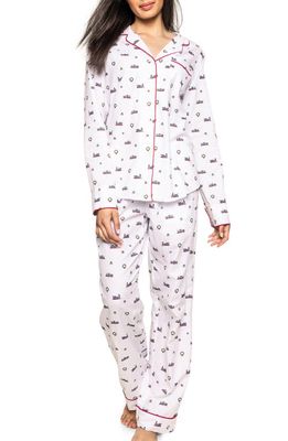 Petite Plume Arctic Express Print Cotton Twill Pajamas in White