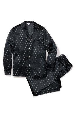Petite Plume Art Nouveau Print Silk Pajamas in Black
