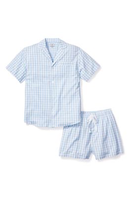 Petite Plume Gingham Cotton Short Pajamas in Blue