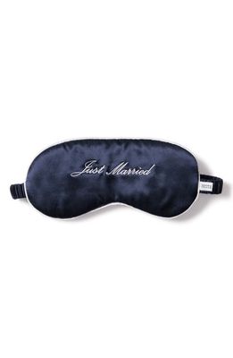 Petite Plume Just Married Embroidered Silk Sleep Mask in Navy