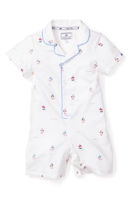 Petite Plume Kids' Classic Sailboat Print One-Piece Pajamas in White