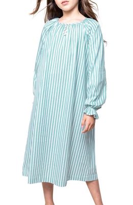 Petite Plume Kids' Delphine Emerald Ticking Stripe Cotton Blend Twill Nightgown in Green