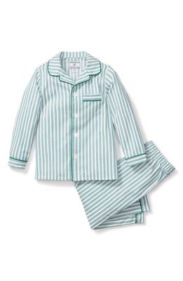 Petite Plume Kids' Emerald Ticking Stripe Two-Piece Pajamas in Green