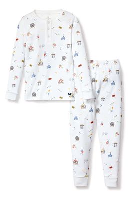 Petite Plume Kids' Print Fitted Two-Piece Pima Cotton Pajamas in White