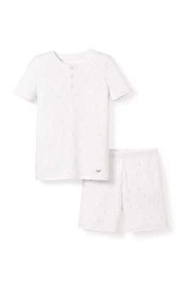 Petite Plume Kids' Star Print Fitted Two-Piece Pima Cotton Short Pajamas in White