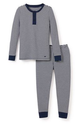 Petite Plume Kids' Stripe Fitted Two-Piece Pima Cotton Pajamas in Navy Stripe