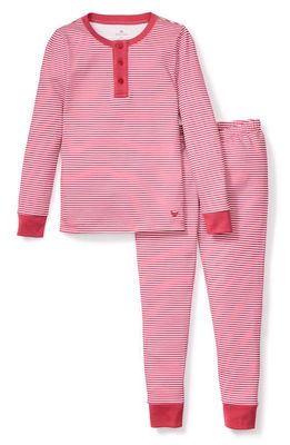Petite Plume Kids' Stripe Fitted Two-Piece Pima Cotton Pajamas in Red