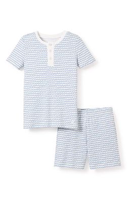 Petite Plume Kids' Wave Print Fitted Two-Piece Pima Cotton Short Pajamas in La Mer