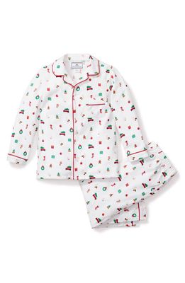 Petite Plume Kids' Winter Nostalgia Two-Piece Cotton Blend Pajamas in White