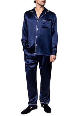 Petite Plume Navy Piped Silk Pajamas