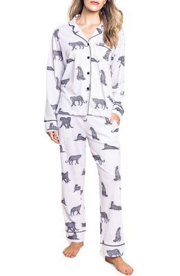 Petite Plume Panther Print Pajamas in White