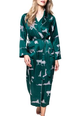 Petite Plume Panther Print Piped Mulberry Silk Robe in Green