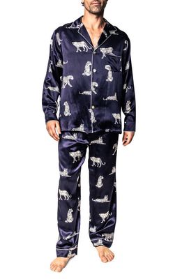 Petite Plume Panthre de Nuit Silk Pajamas in Navy