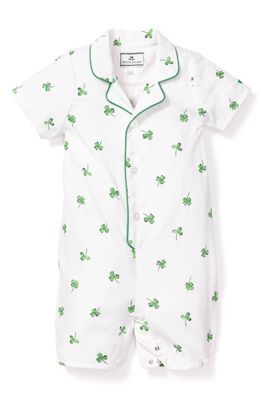 Petite Plume Shamrocks One-Piece Short Pajamas in White Green