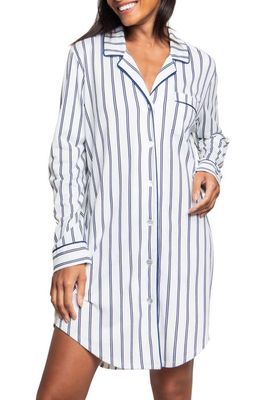 Petite Plume Stripe Long Sleeve Cotton Jersey Nightshirt in White