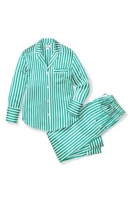 Petite Plume Stripe Silk Pajamas in Green