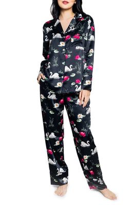 Petite Plume Swan Lake Mulberry Silk Pajamas in Black