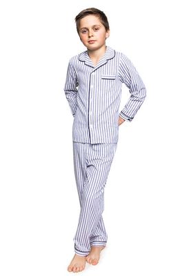 Petite Plume Ticking Stripe Two-Piece Pajamas in Blue