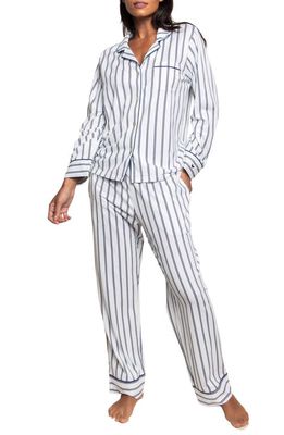 Petite Plume Twin Stripe Cotton Jersey Pajamas in White