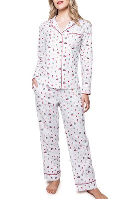 Petite Plume Winter Nostalgia Print Cotton Flannel Pajamas in White