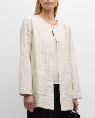 Petite Quilted Snap-Front Silk Jacket
