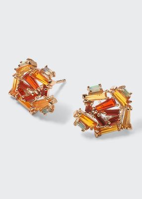 Petite Rose Stud Earrings with Fire Opal and Ethiopian Opal in Recycled Rose Gold