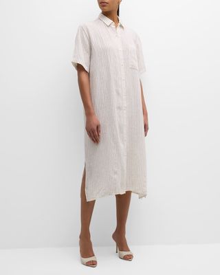 Petite Striped Organic Linen Midi Shirtdress
