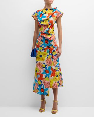 Petunia Floral Print Asymmetric Midi Dress