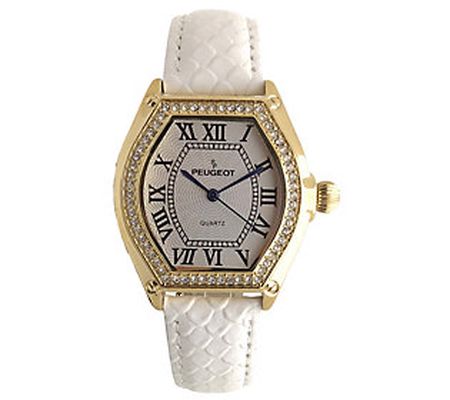 Peugeot Women's Crystal Bezel Watch with Leathe r Strap