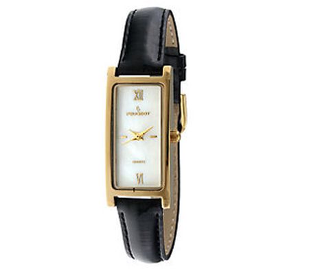 Peugeot Women's Goldtone Black Leather Strap Wa tch