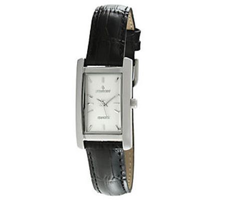 Peugeot Women's Silvertone Black Leather Strap Watch