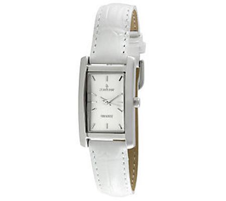 Peugeot Women's Silvertone White Leather Strap Watch