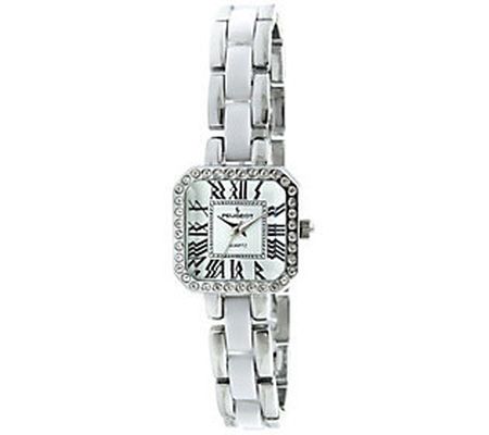 Peugeot Women's Square Silvertone White Acrylic Watch