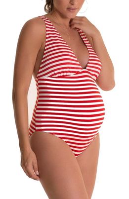 Pez D'Or Marina Stripe One-Piece Maternity Swimsuit in Red/White 