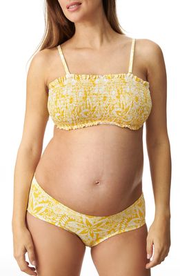 Pez D'Or Smocked Hibiscus Print Two-Piece Maternity Swimsuit in Yellow