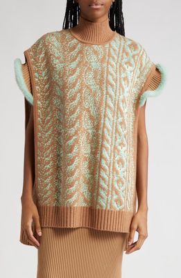 PH5 Cleo Jacquard Oversize Faux Cable Merino Wool Sweater Vest in Maple Brown