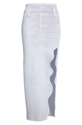 PH5 Lily Denim Print Wavy Slit Midi Skirt in Beacon Gray