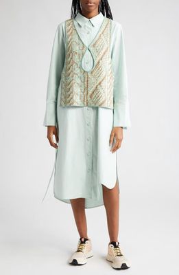 PH5 Lotos Cotton Poplin Shirtdress with Sweater Vest in Oceanic Teal