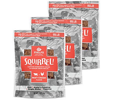 Phelps Wellness Squirrel Attention Focusing Dog Treats 3 Pack