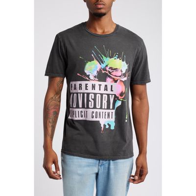 Philcos Parental Advisory Floral Cotton Graphic T-Shirt in Charcoal Pigment 