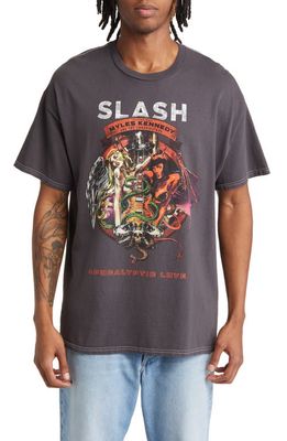 Philcos Slash Album Cotton Graphic T-Shirt in Charcoal Pigment Dye