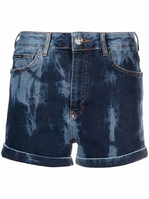 Philipp Plein acid wash denim shorts - Blue