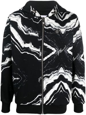 Philipp Plein all.over marble-print hooded jacket - Black