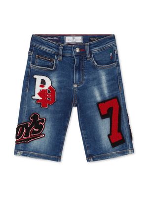 Philipp Plein appliquéd denim shorts - Blue