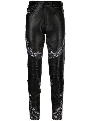 Philipp Plein bandana-panelling skinny leather trousers - Black