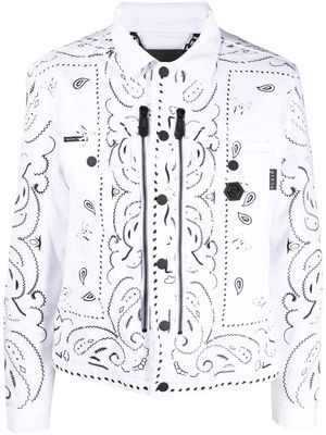 Philipp Plein bandana-print denim jacket - White