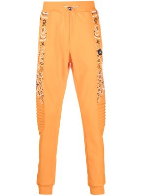 Philipp Plein bandana-print panelled track pants - Orange
