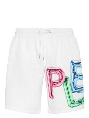 Philipp Plein Bombing Graffiti swim shorts - White